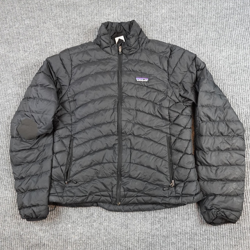 Patagonia Down Sweater Jacket Womens Medium Black Quilted Full Zip Puffer